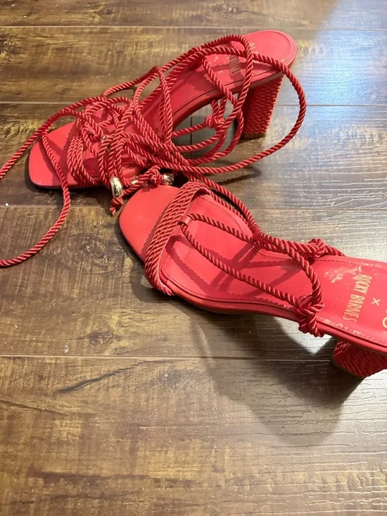 Aldo Red Rope-Strap Square-Toe Heels - Picture 2 of 5